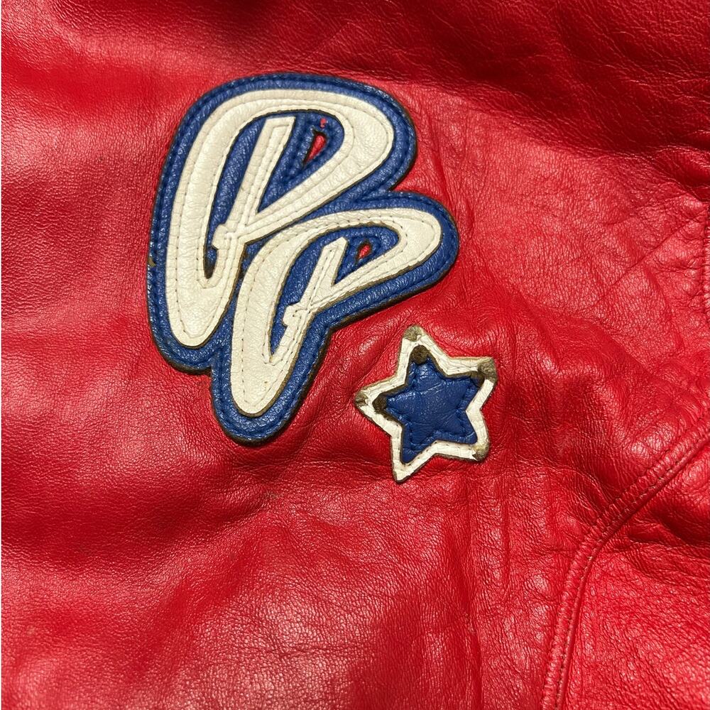 Vintage Pelle Pelle Red Blue Leather Varsity Jacket Hip Hop Streetwear Size 12 - Picture 8 of 16